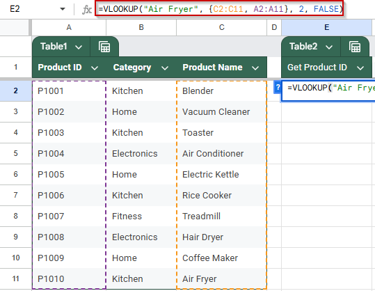 Basic REVERSE Lookup in Google Sheets