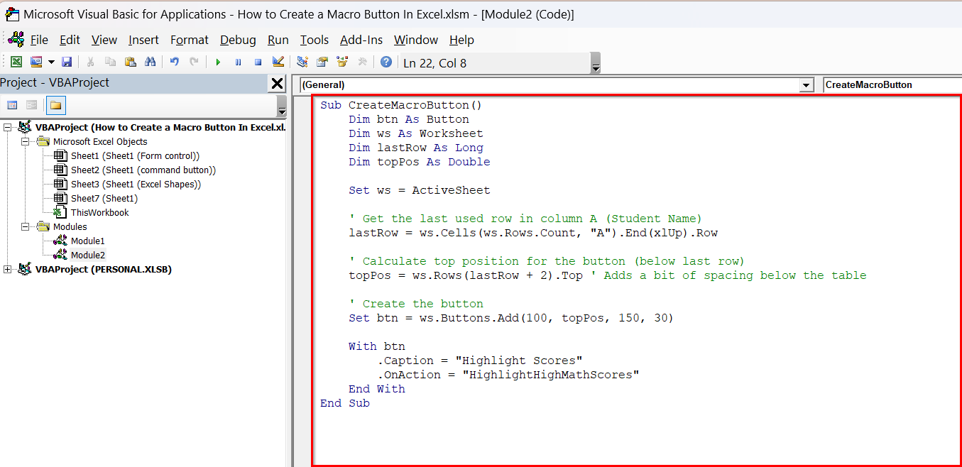 Create a Macro Button Using VBA .OnAction Statement