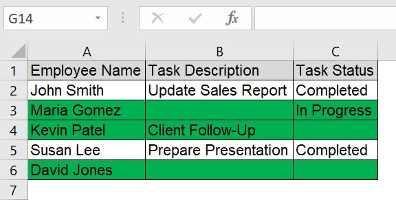 Highlight Entire Row in Excel Where Any Cell Is Blank