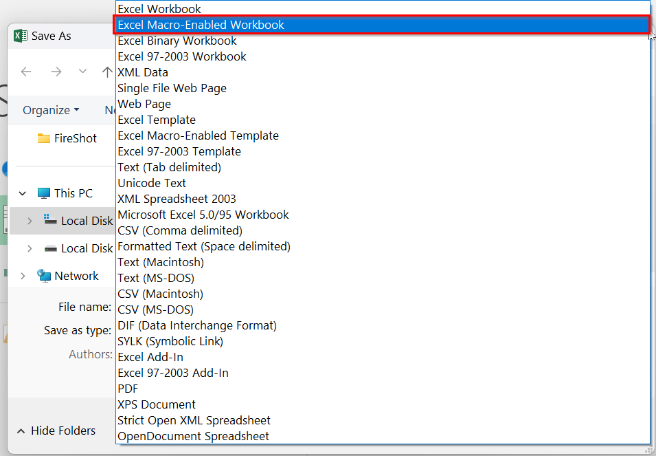Save The Document In XLSM Format