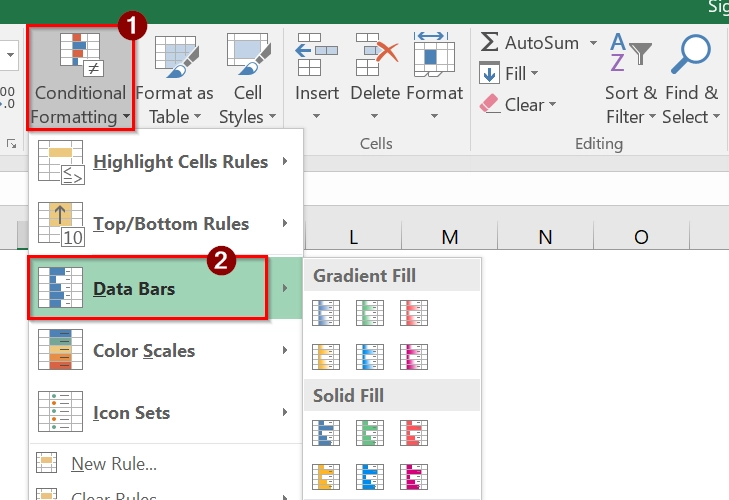Use Conditional Formatting with Data Bars to Show Data Bars with Percentage