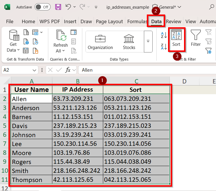Use a Custom Formula to Sort IP Address in Excel