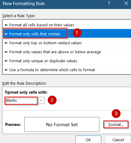 Use Excel’s Built-in “Blanks” Option for Conditional formatting