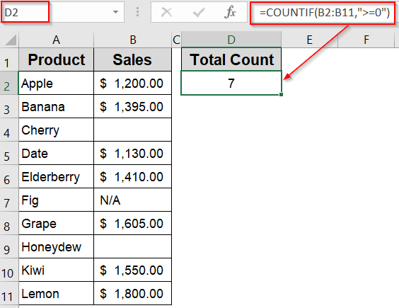 Apply COUNTIF Function to Count Cells That Contain Numbers