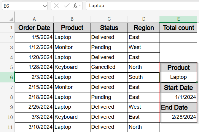 Use Cell References for Dynamic Date Range and Text Filters