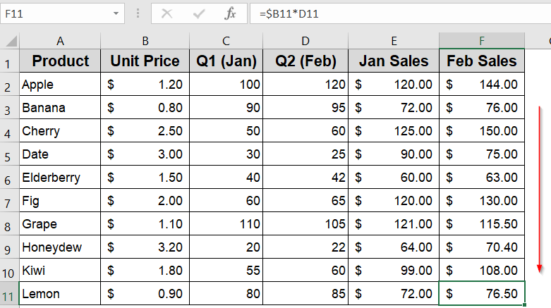Example of Using Mixed Cell References to Lock Columns or Rows in Excel Formulas