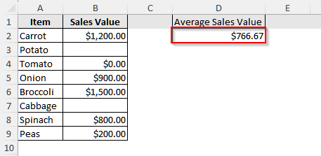 Calculate Average of Cells with Only Values in Excel With the AVERAGE Function