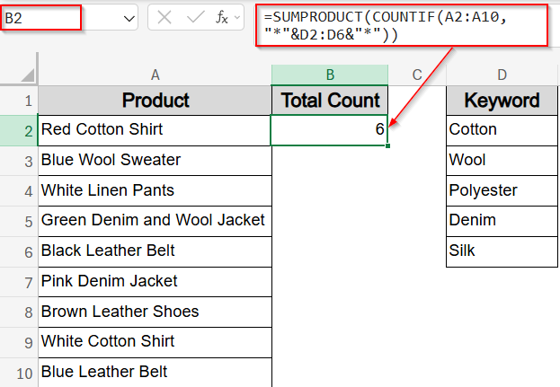 Count Total Matching Cells Using COUNTIF and SUM Functions