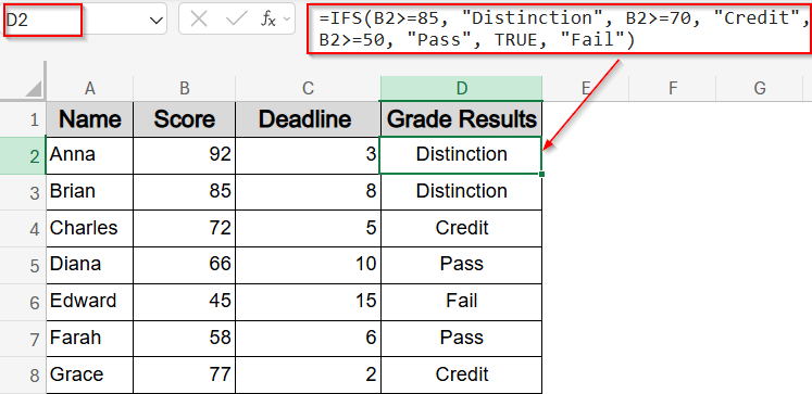 Use IFS Function to Apply Three Conditions (Excel 2016 and Later)