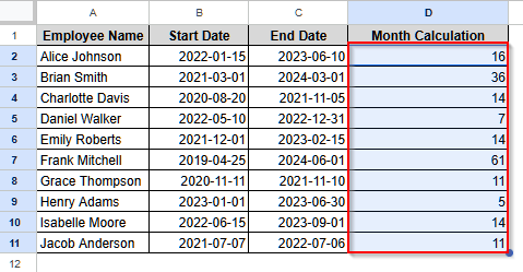 Calculate Number of Months Between Two Dates Using DATEDIF Function