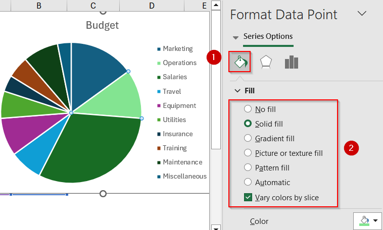 Manually Customize Pie Slice Colors Using the Fill Tool