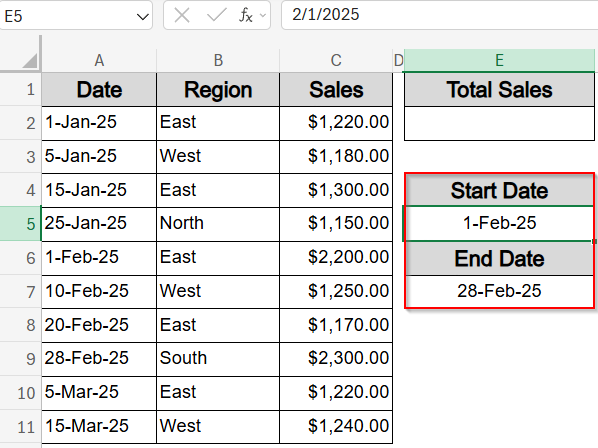 Use SUMIFS Function with Two Cell-Based Dates to Define a Custom Monthly Range