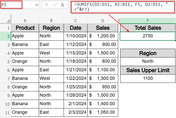 Apply SUMIFS function with Comparison Operators and Dynamic Cell References