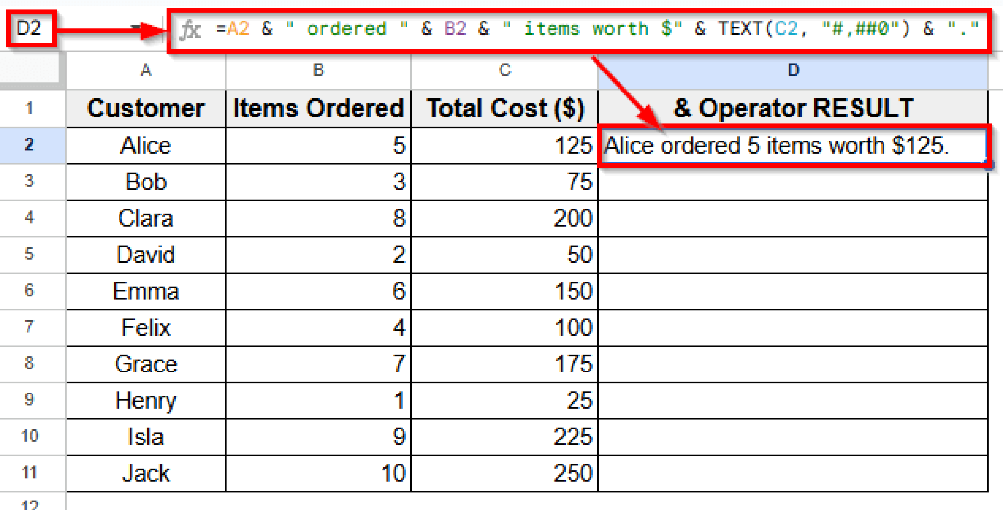 How to Concatenate Text and Formula in Google Sheets - Excel Insider
