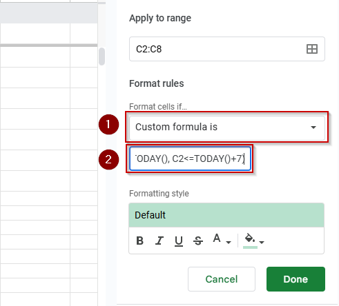 Highlight Dates Within the Next 7 Days Using TODAY and AND Functions in Conditional Formatting