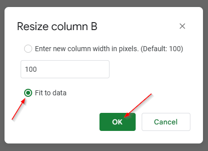 Using Fit to Data to Resize the Column