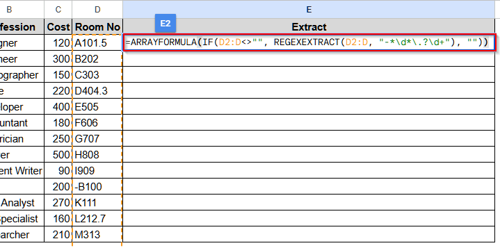 Use ARRAYFORMULA on Google Sheets Dataset to Extract Numbers from a String