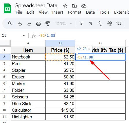 Using the Basic Formula to Multiply a Column by a Constant