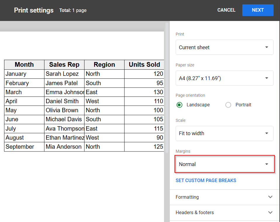 Steps to Change Margins in Google Sheets