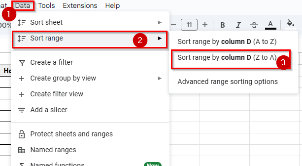 Using Data Sort Range Method