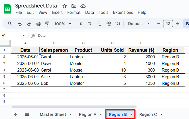 Set Up Regional Sheets in Google Sheets
