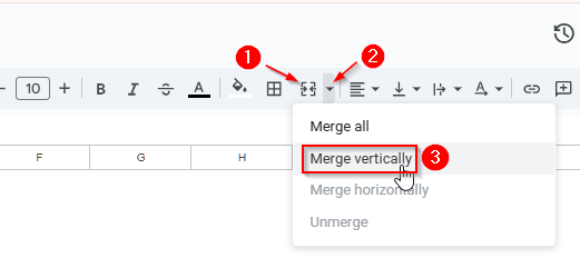 Merge Rows Using the Menu Bar Option in Google Sheets