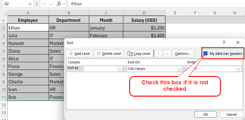 Using Sort Tool to Sort a Column Alphabetically and Keep Rows Together