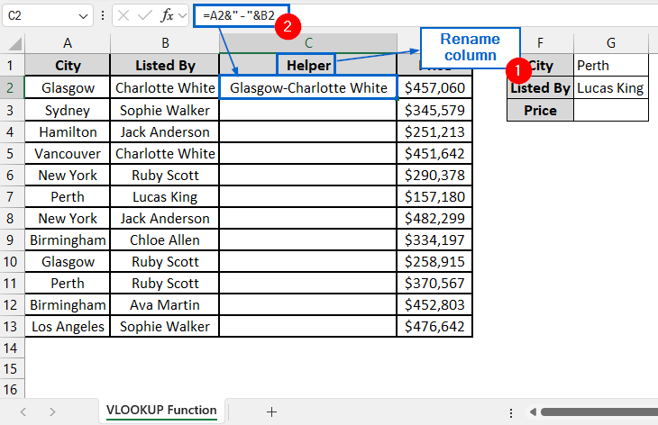 Use VLOOKUP Function with Helper Column