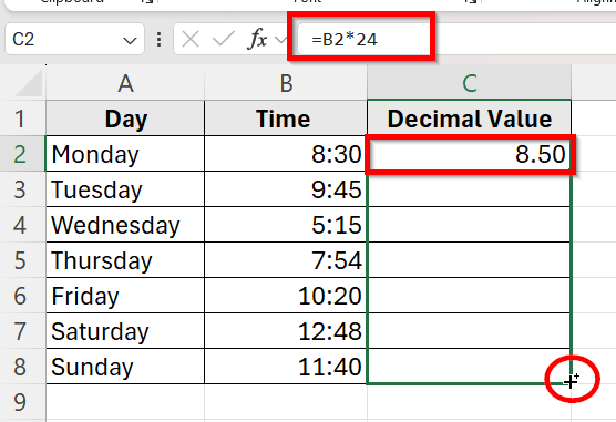 Use Basic Arithmetic Formula to Convert Hours and Minutes to Decimal