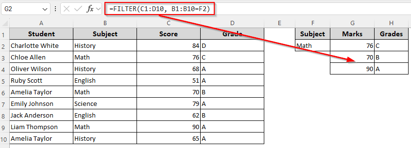 Returning Multiple Values Based on a Single Criteria with the FILTER Function