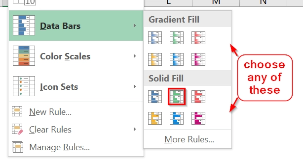 Use Conditional Formatting with Data Bars to Show Data Bars with Percentage
