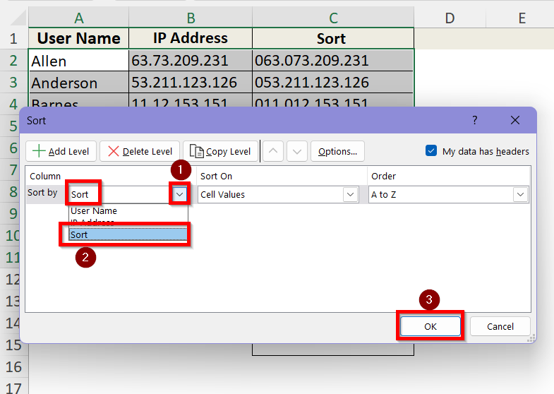 Use a Custom Formula to Sort IP Address in Excel