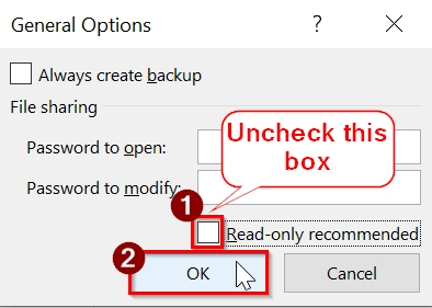 Use General Options to Remove Read-Only Recommended Status
