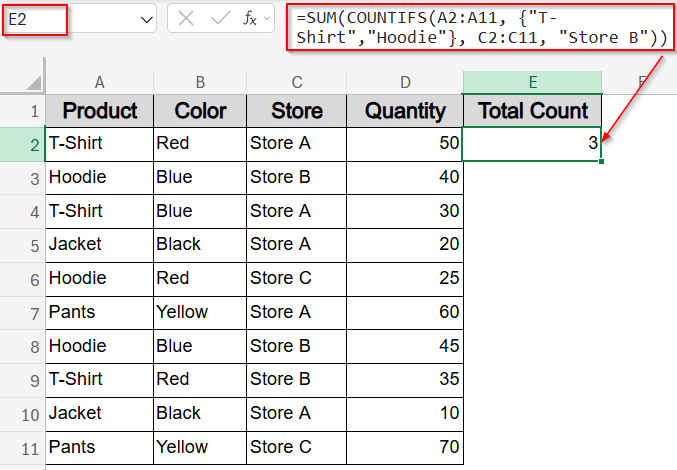 Simulate OR Logic by Summing Multiple COUNTIFS Function