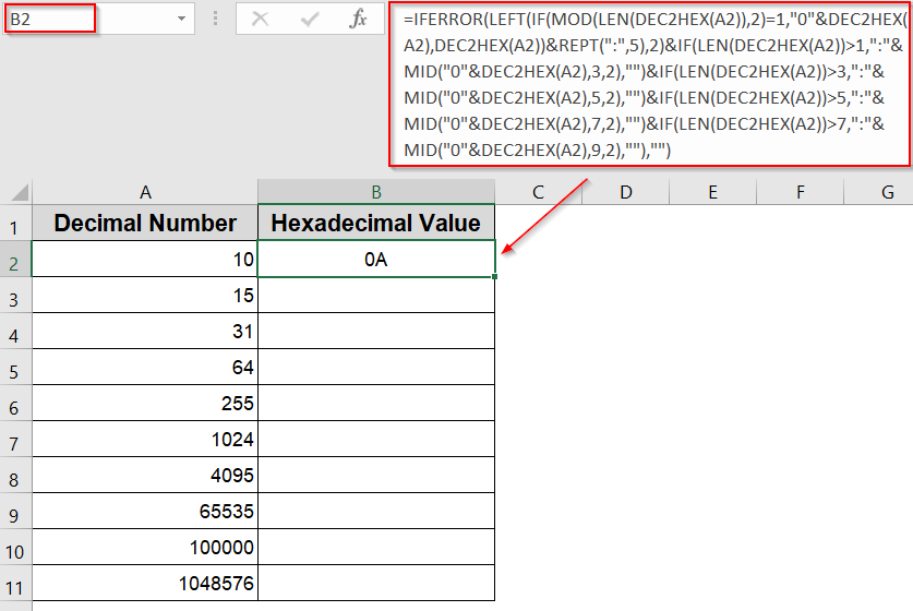 Turn Decimal into Colon-Separated Hex Format Using a Custom Formula
