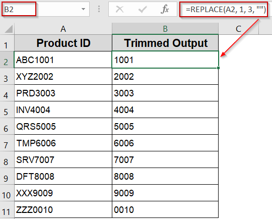 Delete First 3 Characters Using the REPLACE Function