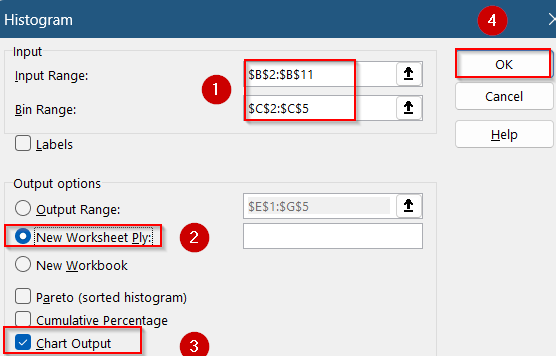 Define a Bin Range Manually and Use the Histogram Tool (Excel 2016+)
