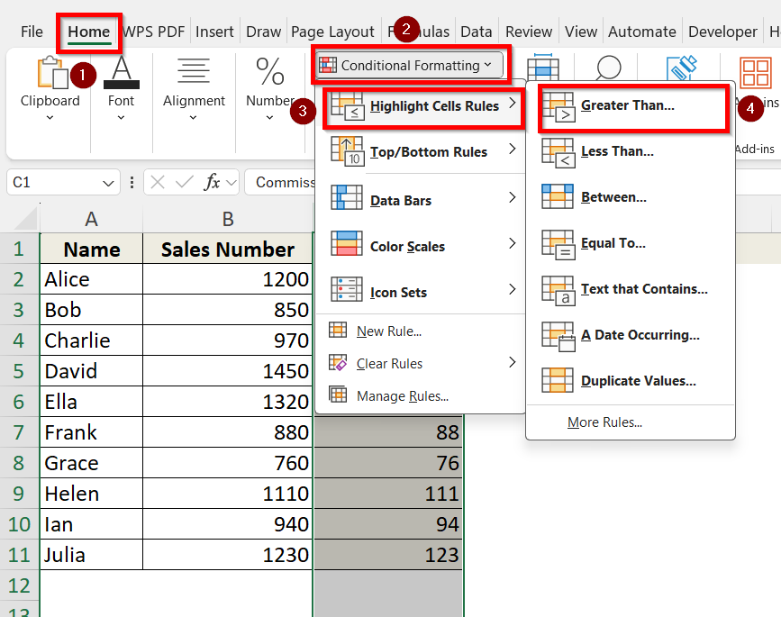 Apply Conditional Formatting Based on Cell Value to Highlight Selected Cells