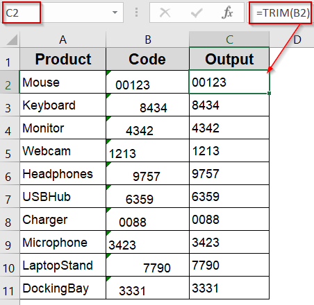Insert the TRIM Function to Remove Leading Spaces and Convert to Numbers