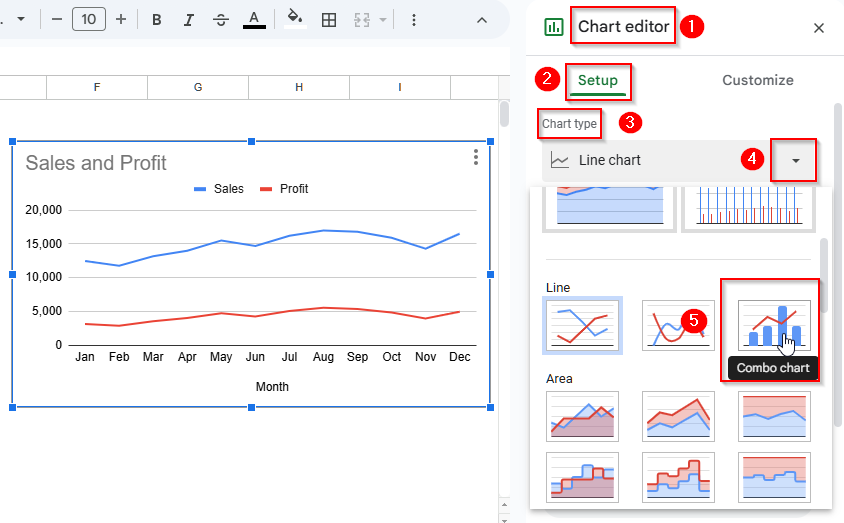 Make A Combo Chart Using the Chart Editor in Google Sheets