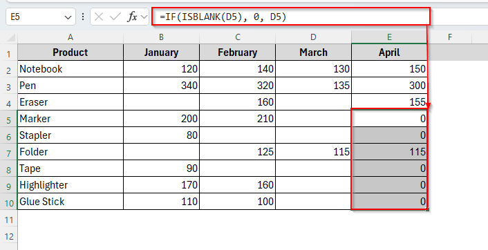 Using ISBLANK with IF Function to Check Blank Cell with 0