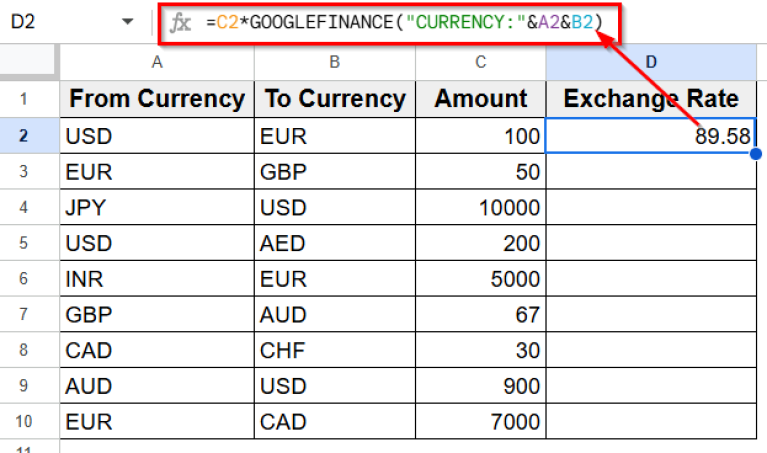 Currency Conversion Formula in Google Sheets (2 Examples) - Excel Insider