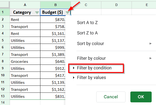 Apply Filter to Hide Rows Based on Cell Value