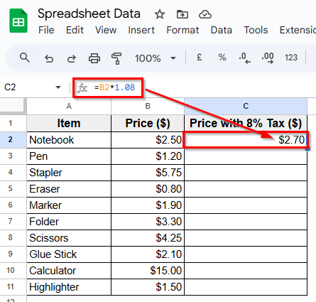 Using the Basic Formula to Multiply a Column by a Constant