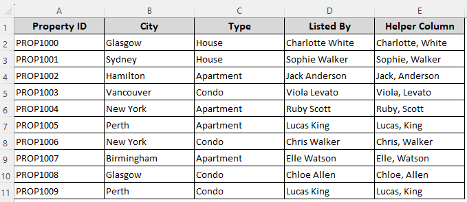 Adding a Comma Between Names with the Flash Fill Feature