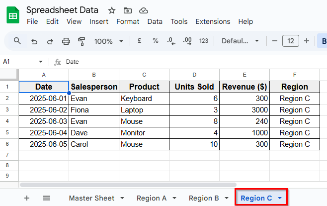 Set Up Regional Sheets in Google Sheets