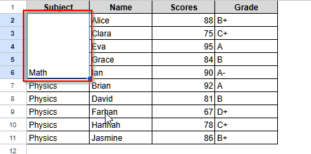 Merge Rows Using the Menu Bar Option in Google Sheets