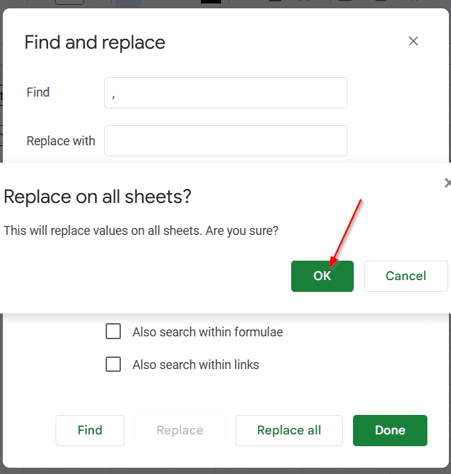 Remove Commas Using Find and Replace Tool