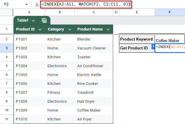 Perform a Reverse VLOOKUP Using INDEX and MATCH in Google Sheets