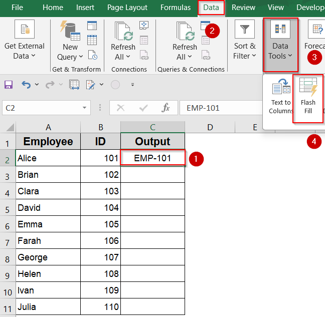 Add Text to the Beginning of a Cell with Flash Fill